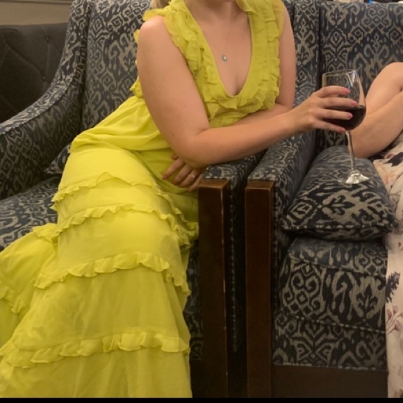 Badgley Mischka Ruffled Tiered Georgette Gown - Picture 13 of 16